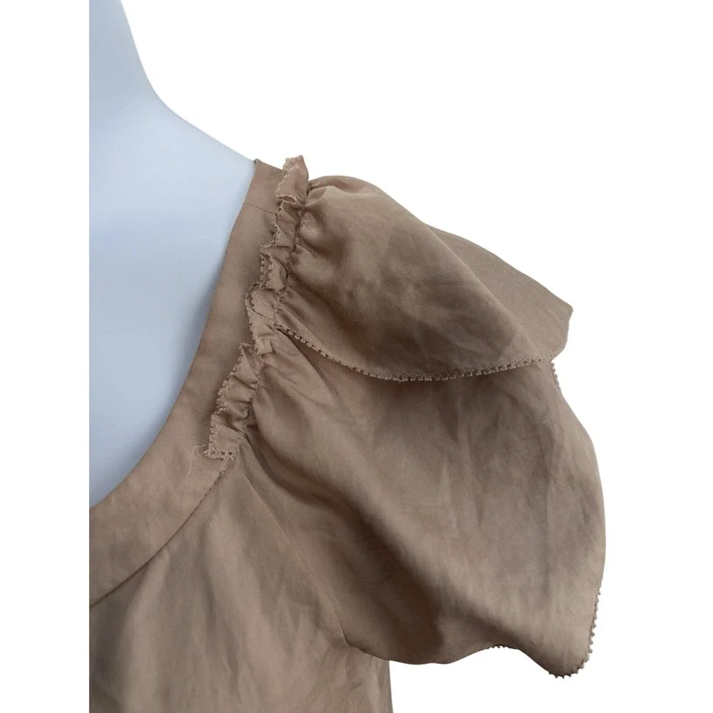 Ann Taylor Loft Tan Flutter Sleeve Scoop Neck Blouse Medium Neutral Career Top